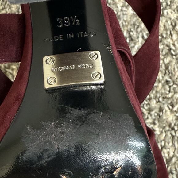 Michael Kors Strappy Lace Up Platform Sandals Heels 39.5 US 9 Burgundy Italy - Picture 8 of 9